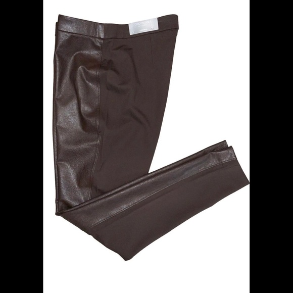 Chico's Espresso Faux-leather, Ponte Knit Stretch Ankle Leggings Size - Picture 1 of 6